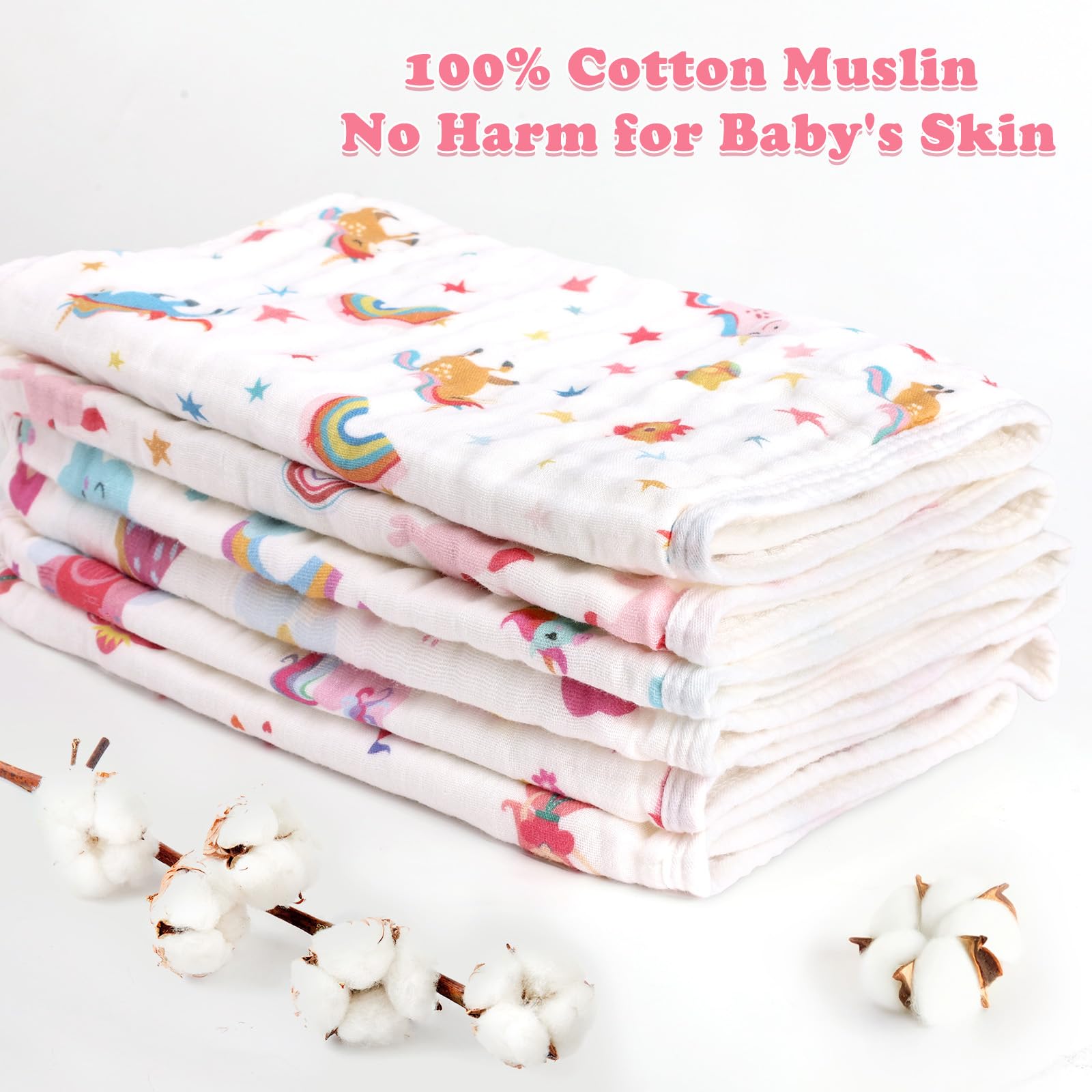 Decalsweet burp cloths six layers detail emphasizes high absorbency for gentle messes.