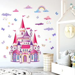 Decalsweet cartoon castle wall stickers brighten a girl's room with whimsical scenery.