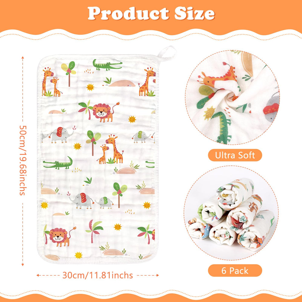 Decalsweet muslin burp cloths 6 layers emphasize absorbency and quick cleanups.