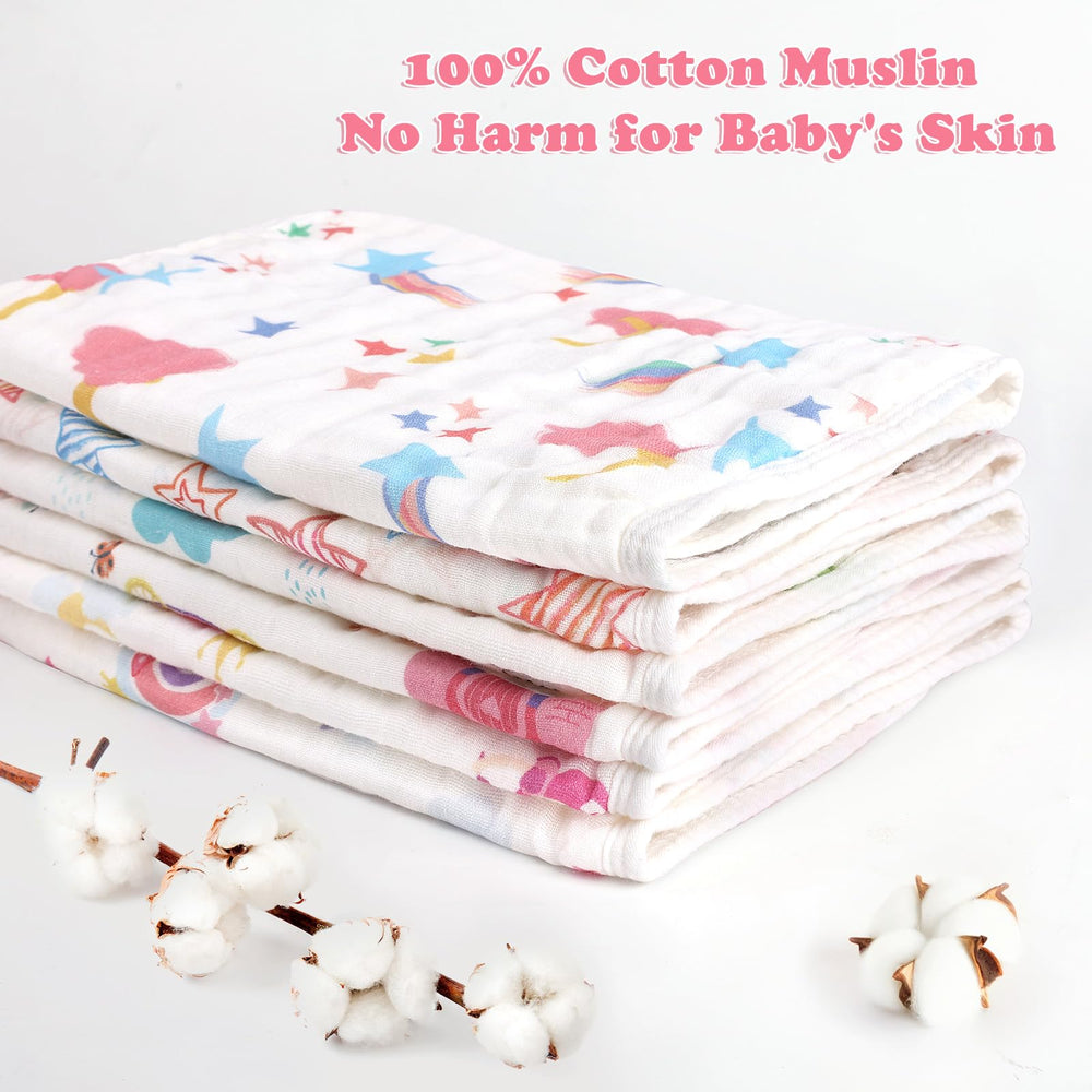 Decalsweet muslin burp cloths designed for multi-use during feeding and skin care.