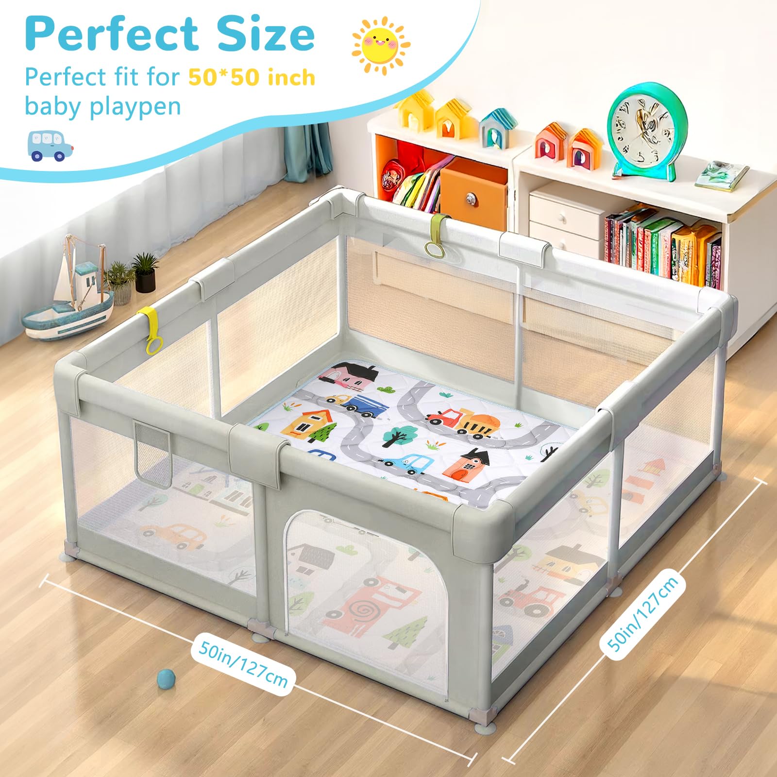 Decalsweet play mat non-slip bottom provides a stable crawling surface and safety