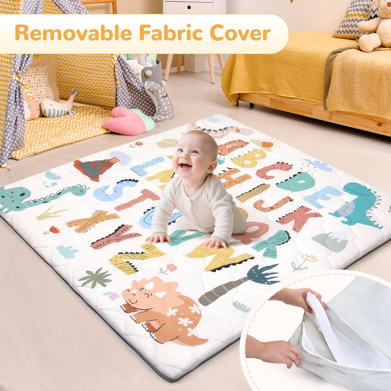 Decalsweet playpen-compatible mat fits 50x50 inch enclosures securely.