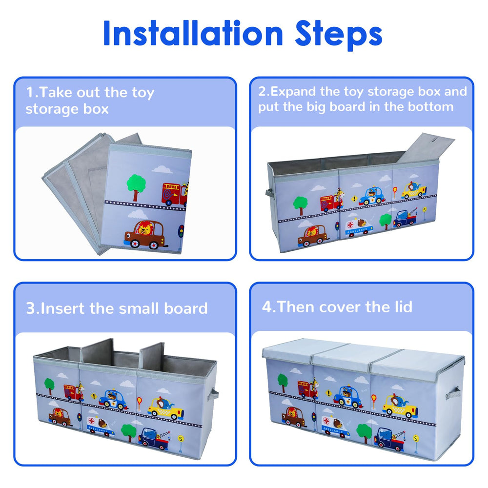 Decalsweet toy box chest includes dividers to customize space for toys and books.