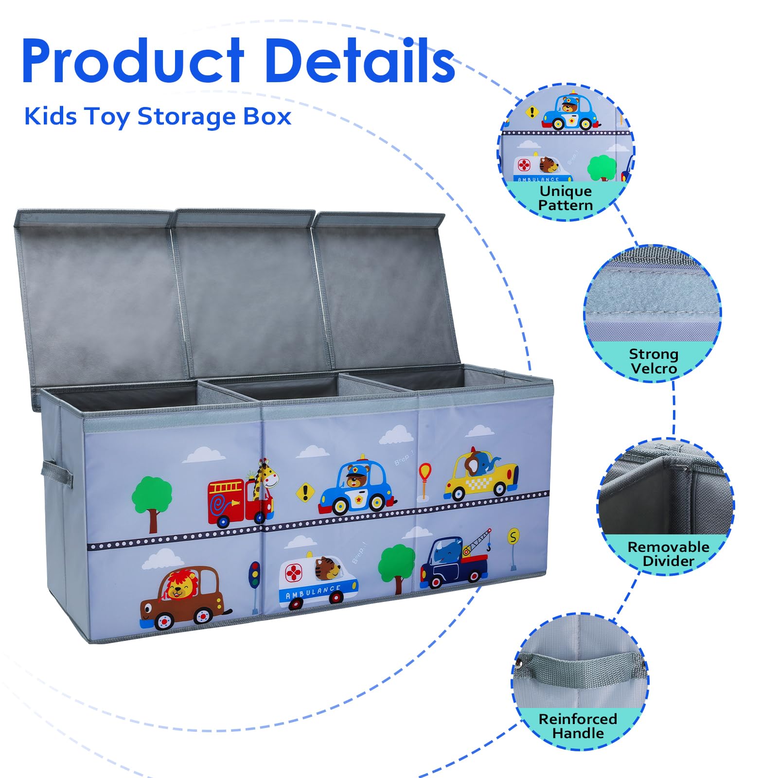 Decalsweet toy box chest folds flat for compact, easy stow-away storage.