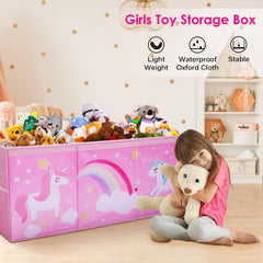 Decalsweet Unicorn toy box interior with dividers helping organize toys.