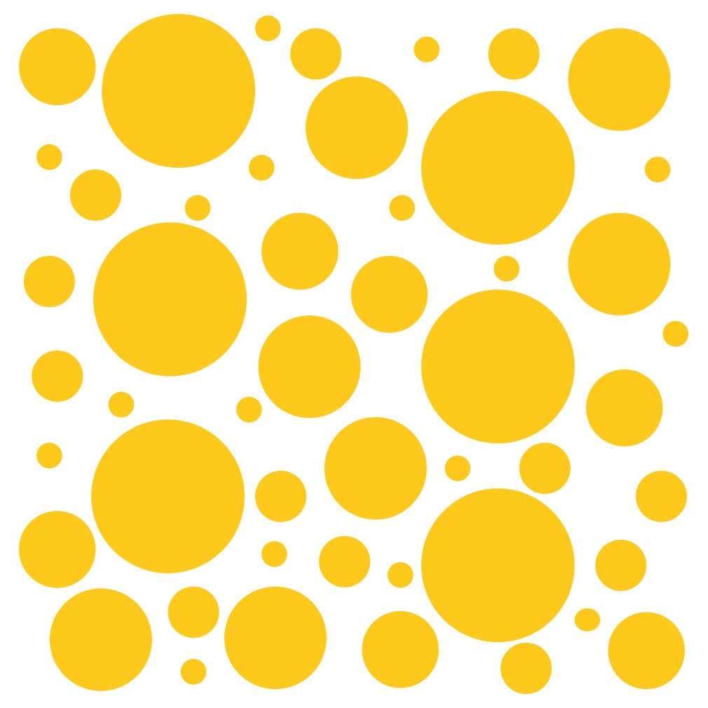 DecalVenue 100 yellow polka dot wall decals on wall, removable without residue for nursery decor.