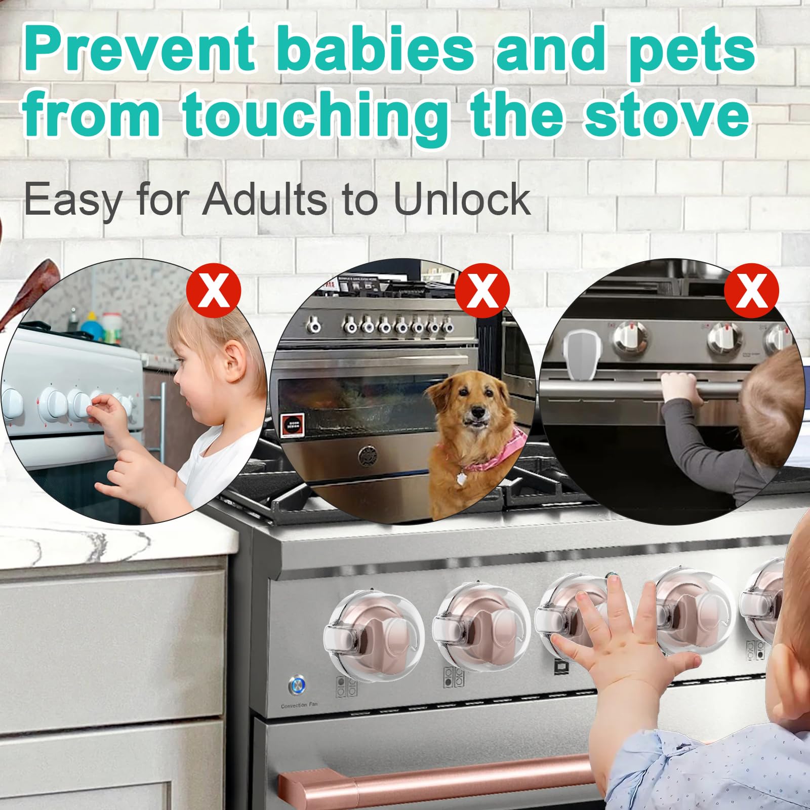 Decentraland kitchen safety kit with five covers reduces knob handling by curious toddlers.