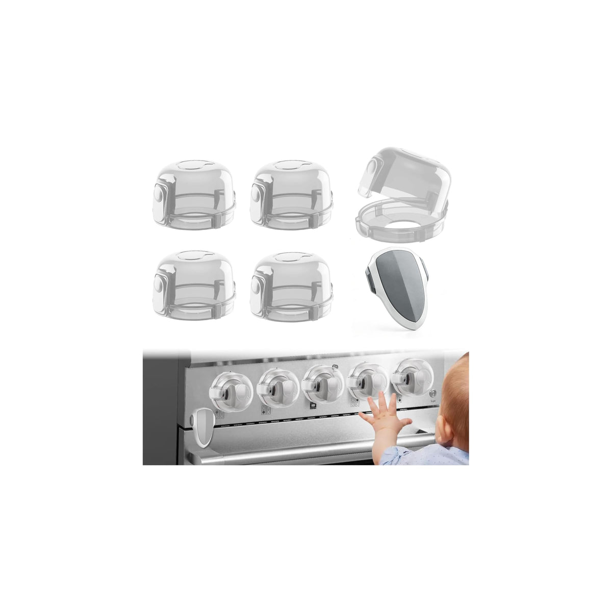 Decentraland stove knob covers in clear view help monitor knobs while keeping children safe.
