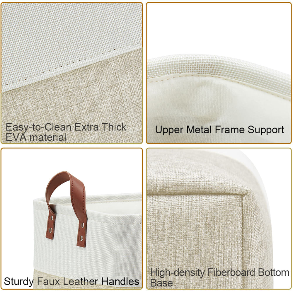 DECOMOMO beige basket with labeling strings for quick content sorting.