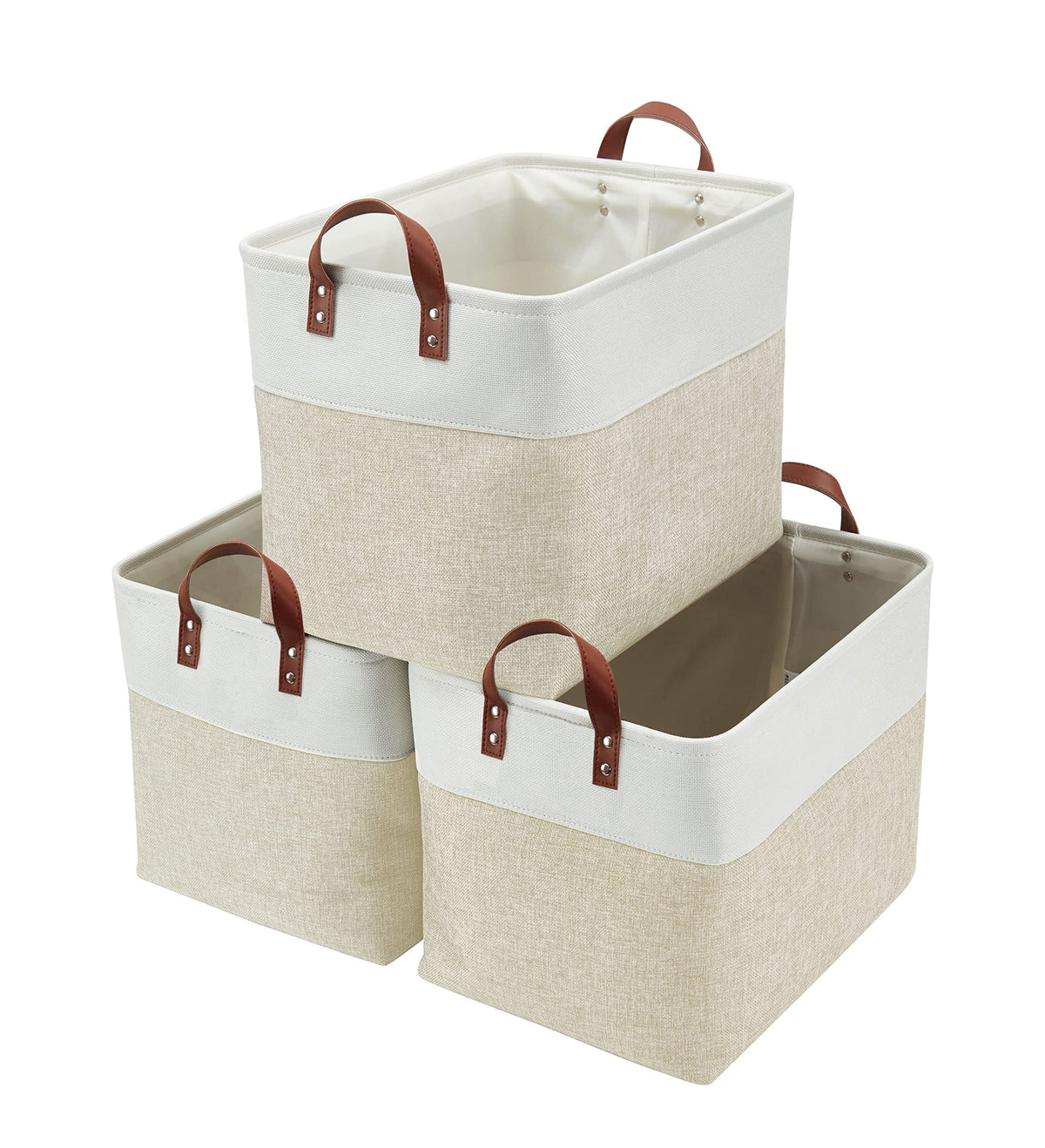 DECOMOMO beige fabric basket on a closet shelf for clutter-free organization.