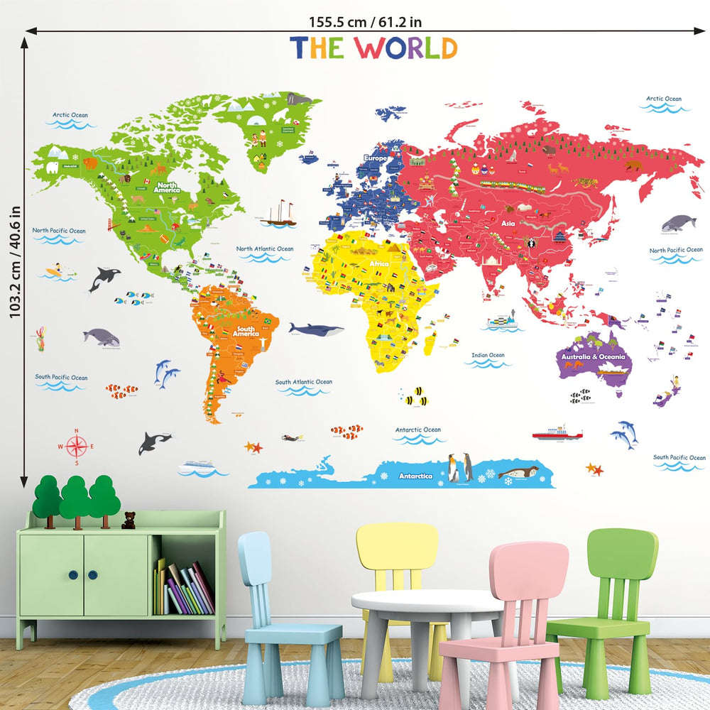 DECOWALL DL3-2212 world map wall sticker bedroom décor inspires imagination during routines