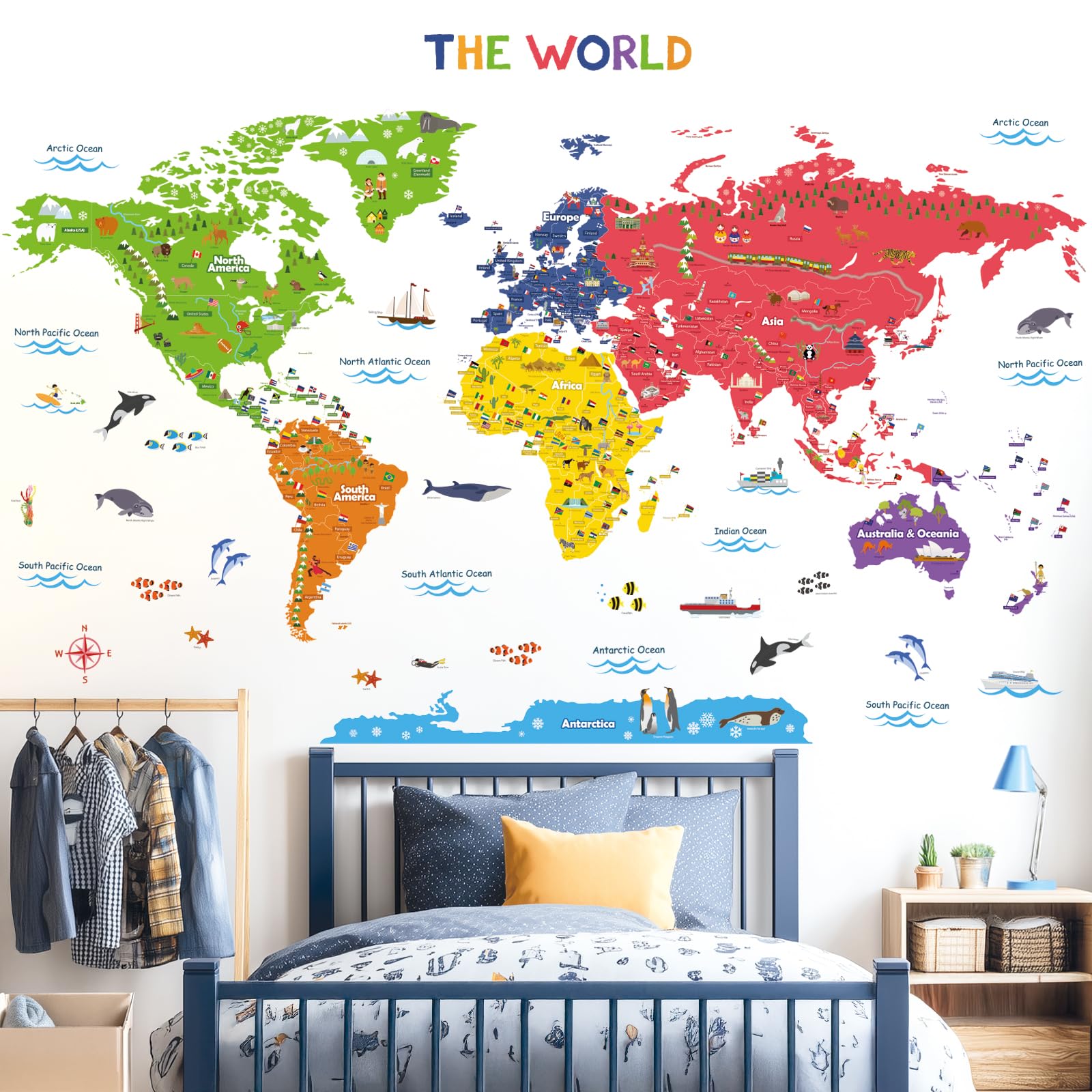 DECOWALL DL3-2212 world map wall sticker children layout encourages exploration and storytelling