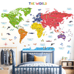 DECOWALL DL3-2212 world map wall sticker children layout encourages exploration and storytelling
