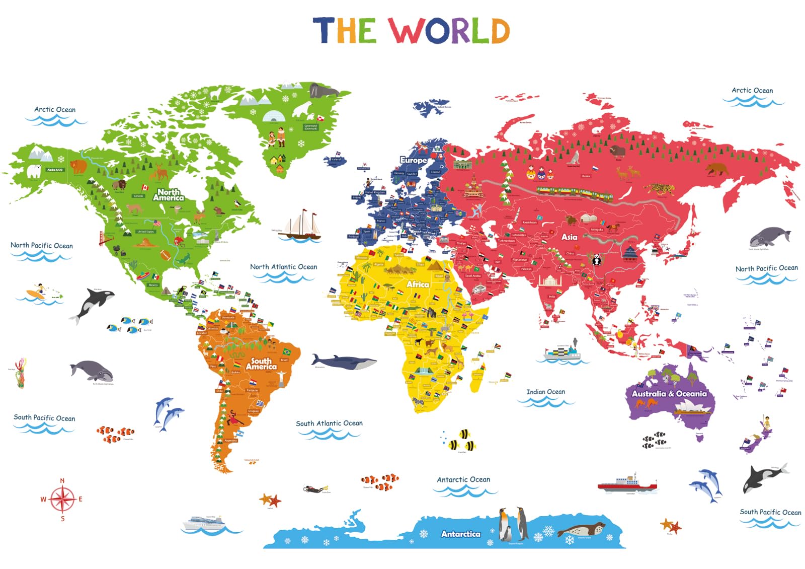 DECOWALL DL3-2212 world map wall sticker hero view supports geography-inspired play and learning