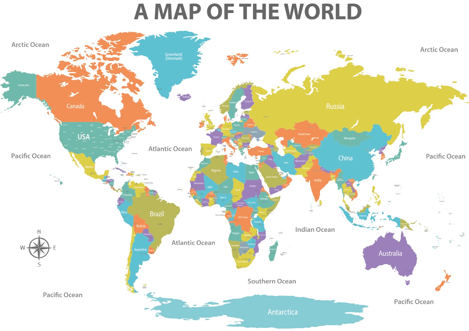 Decowall DL3-2302 colourful world stickers map for kids room; vibrant learning decor boosts imagination