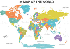 Decowall DL3-2302 colourful world stickers map for kids room; vibrant learning decor boosts imagination