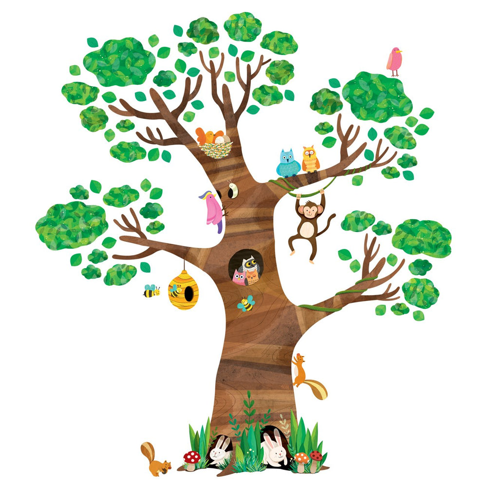 DECOWALL DL4-1709 giant tree and animals wall decals create a playful learning forest for kids.