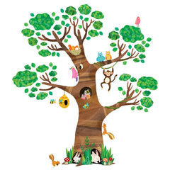 DECOWALL DL4-1709 giant tree and animals wall decals create a playful learning forest for kids.