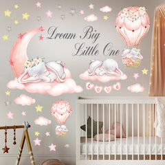 DECOWALL dream big little one elephant quote stickers pink for kids' room decor.
