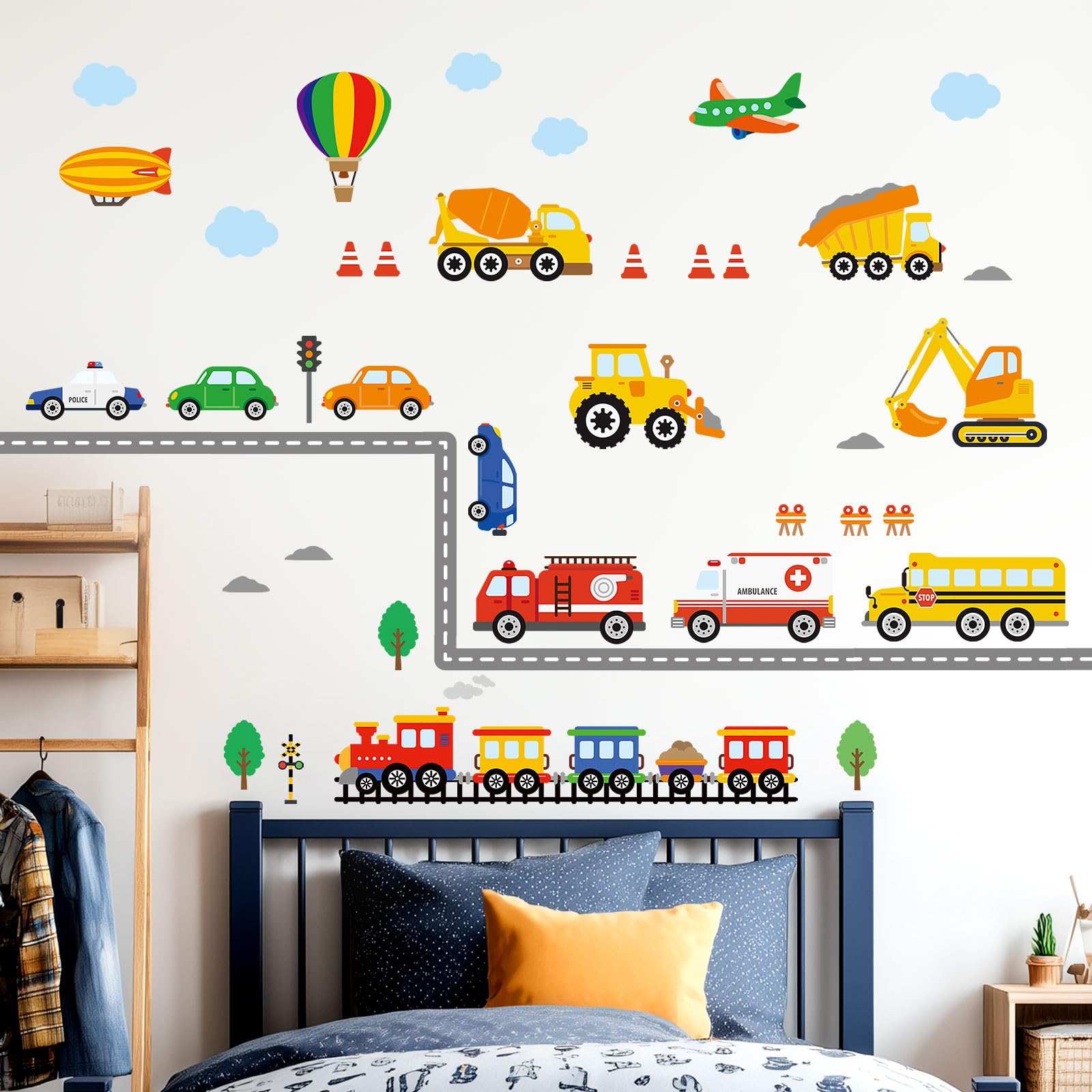 DECOWALL DS-8047 Construction vehicles stickers spark imaginative play.