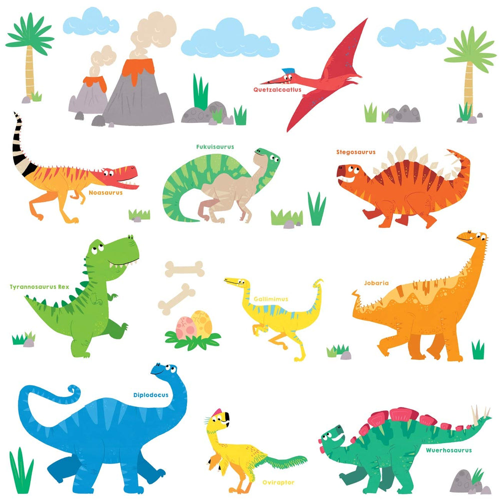 DECOWALL DS4-8032 dinosaurs stickers brighten kids' room with colourful educational fun.