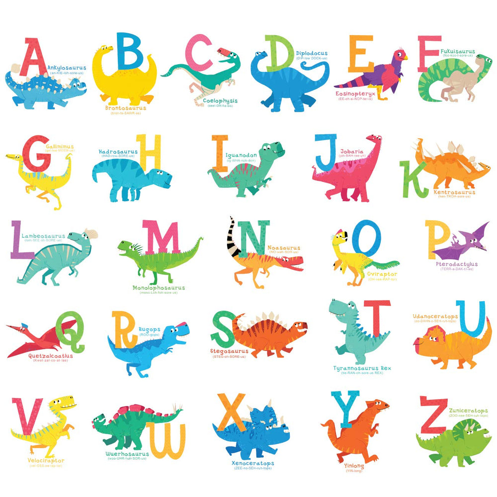 DECOWALL DS4-8033 dinosaur alphabet sheet focuses on A-Z for early literacy fun.