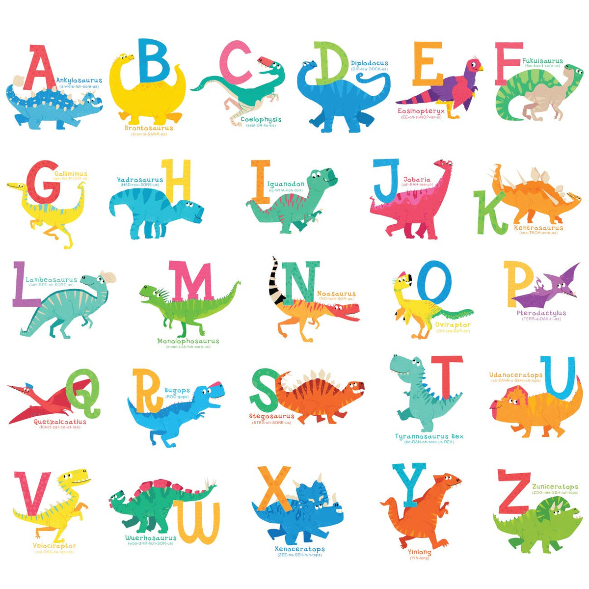DECOWALL DS4-8033 dinosaur alphabet sheet focuses on A-Z for early literacy fun.