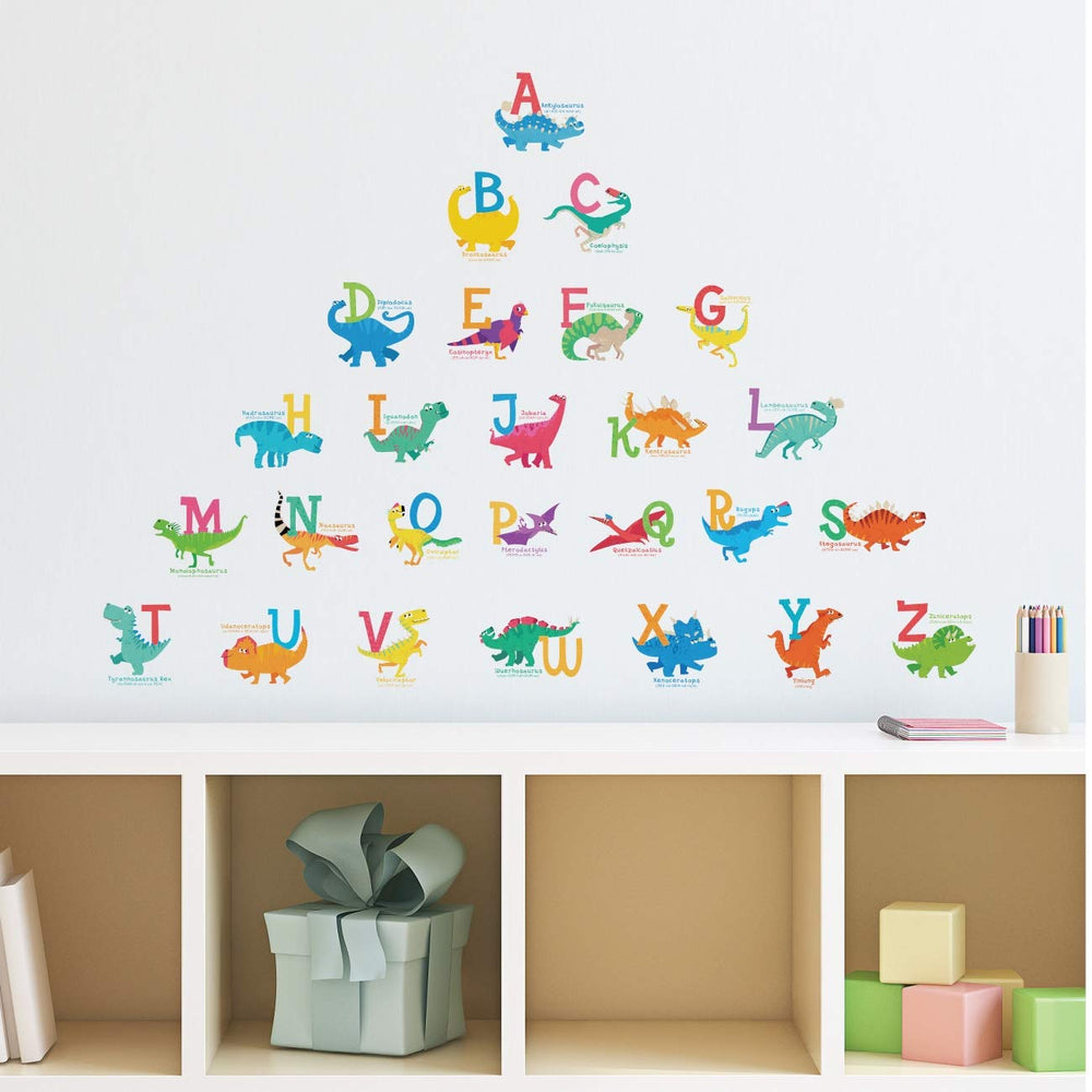DECOWALL DS4-8033 small wall stickers show playful dinos as classroom-inspired mural.