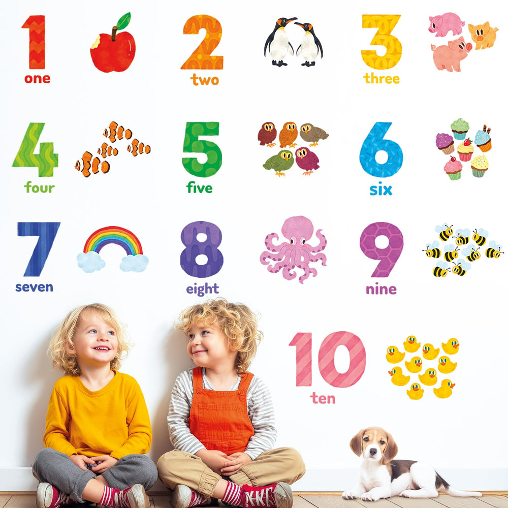 DECOWALL DS6-2020 animal illustrations with numbers for playful math moments