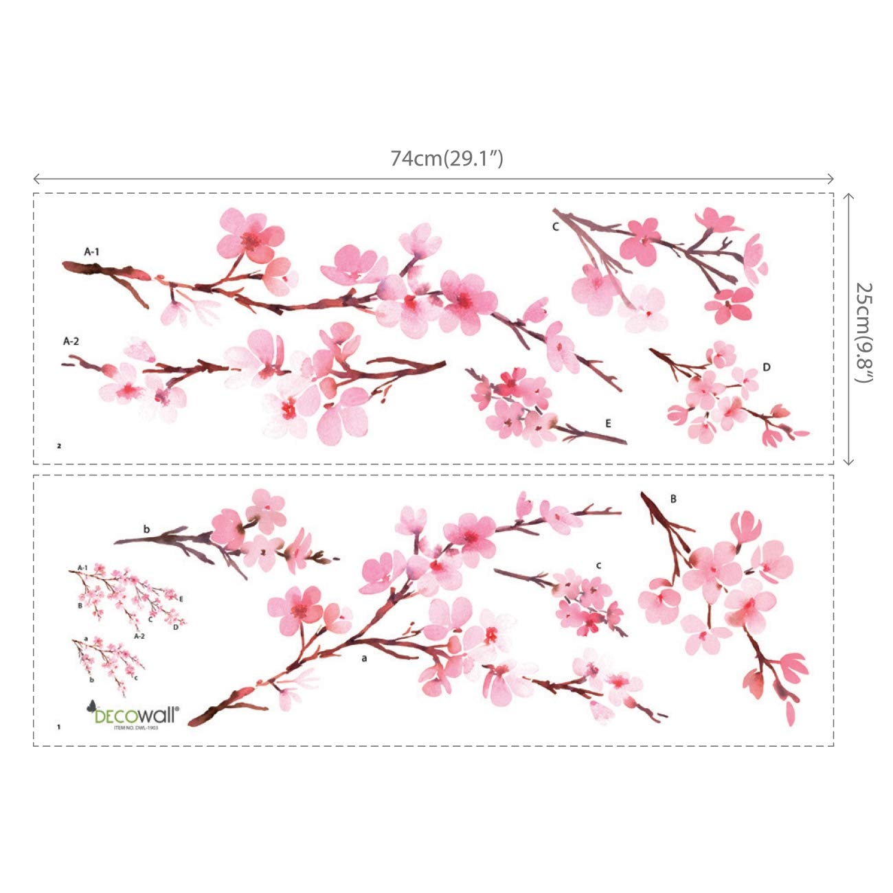 DECOWALL DS6 cherry blossoms wall stickers deliver soft art that complements cribs, desks, and shelves.