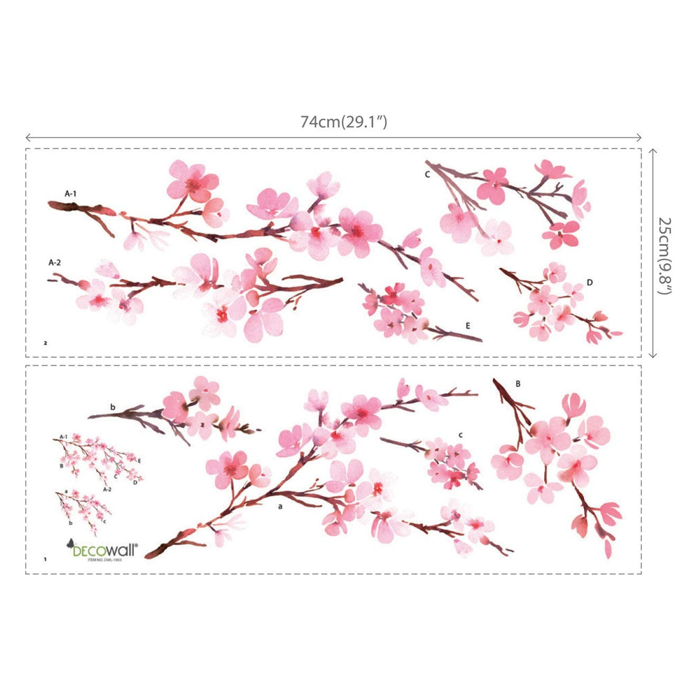 DECOWALL DS6 cherry blossoms wall stickers deliver soft art that complements cribs, desks, and shelves.