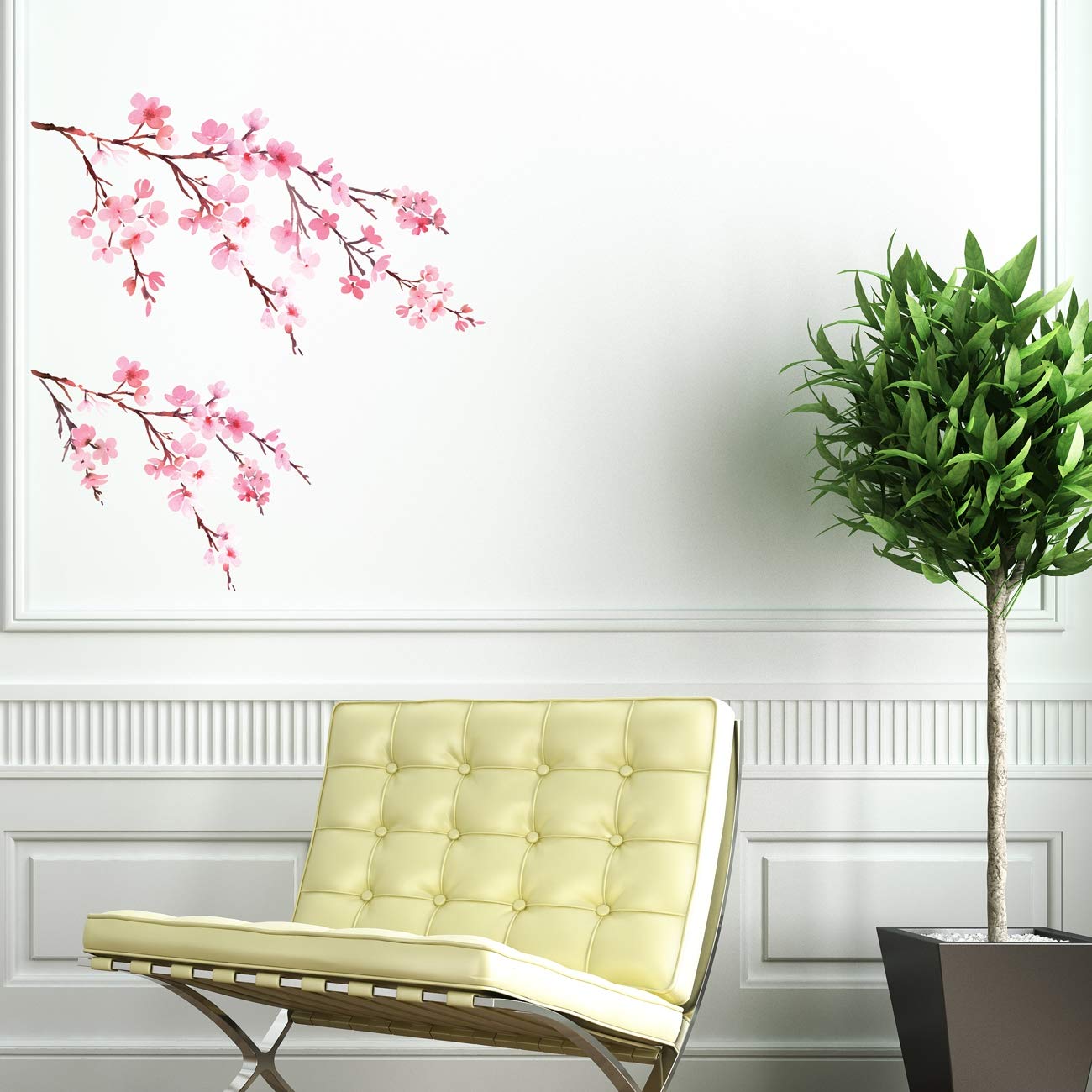 DECOWALL DS6 watercolor cherry blossoms decals are removable for quick room refreshes.