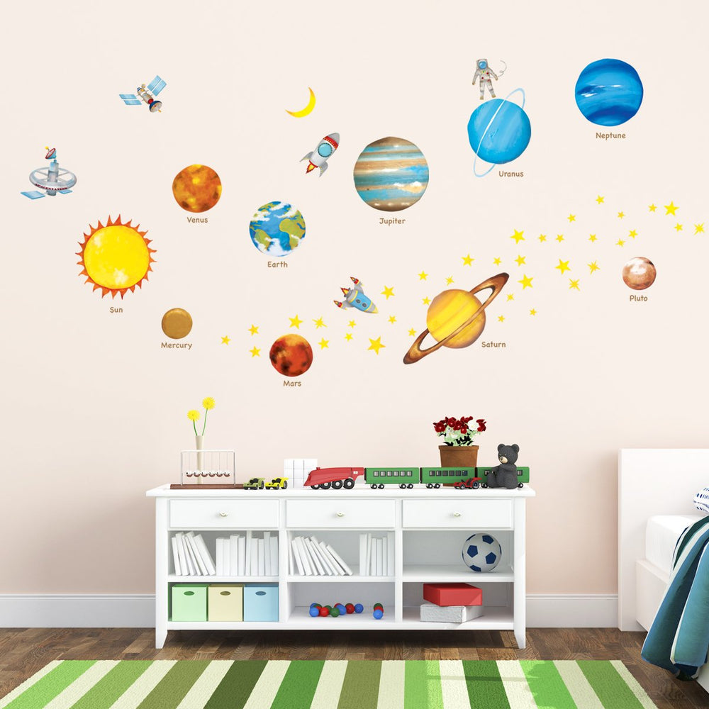Decowall DS8-1307 planets space wall decal set 02 – colorful space learning decor for playtime