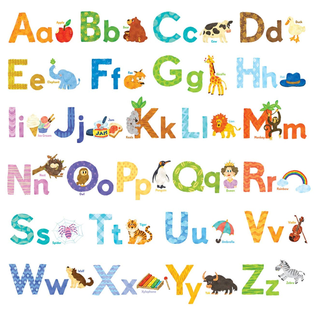 DECOWALL DS8-1608 watercolour animal alphabet wall stickers brighten nurseries and support early learning.