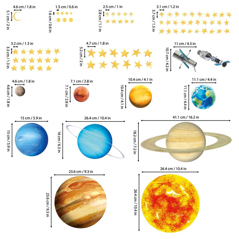 DECOWALL DS9-2007 solar-system-removable-wall-stickers-pack: easy removal supports frequent room updates.