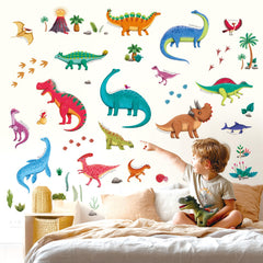 DECOWALL DS9-2115 dinosaur wall decal set brightens kids' room for playful learning.