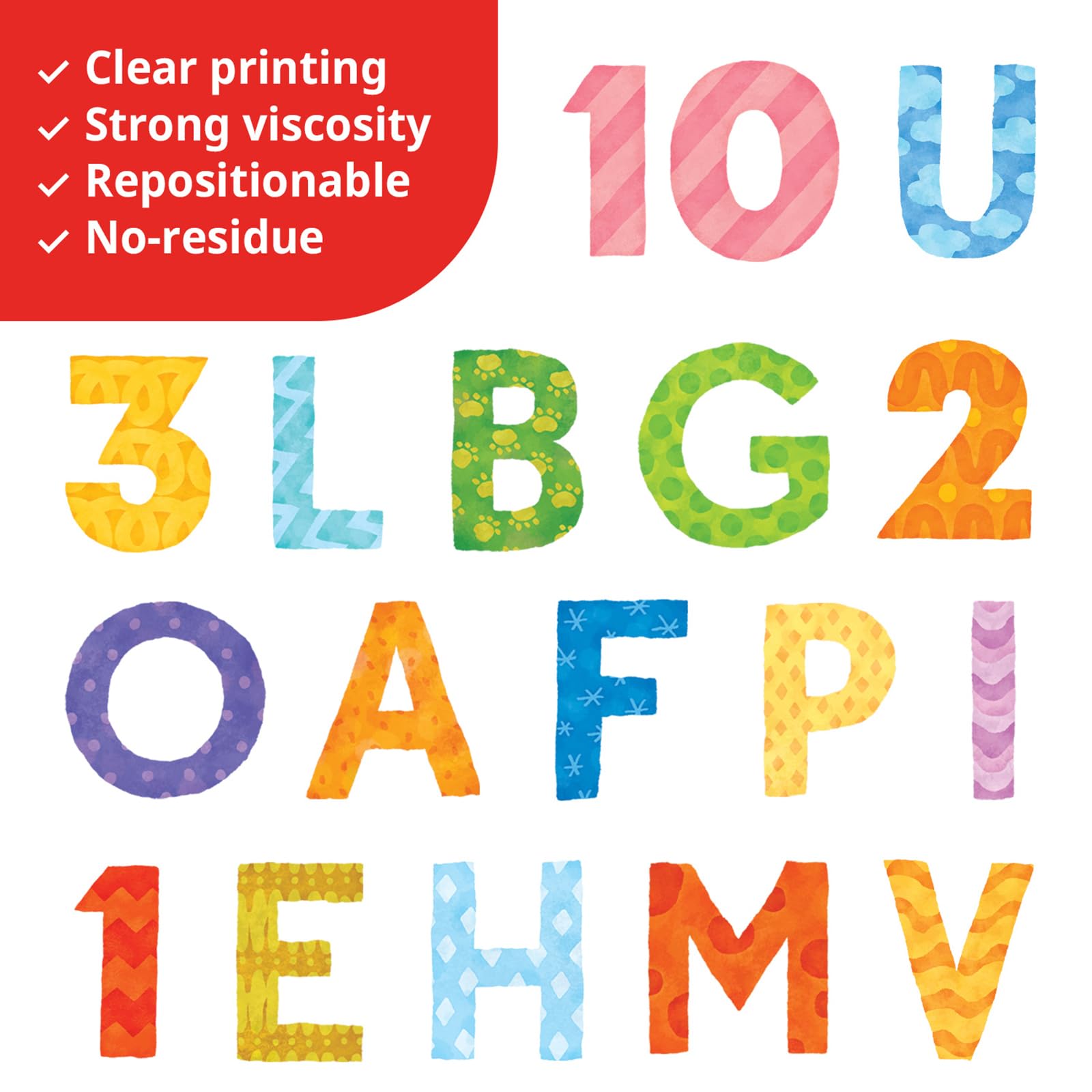 DECOWALL DS9-4003 bright colors enhance play space decor and letter-number play.