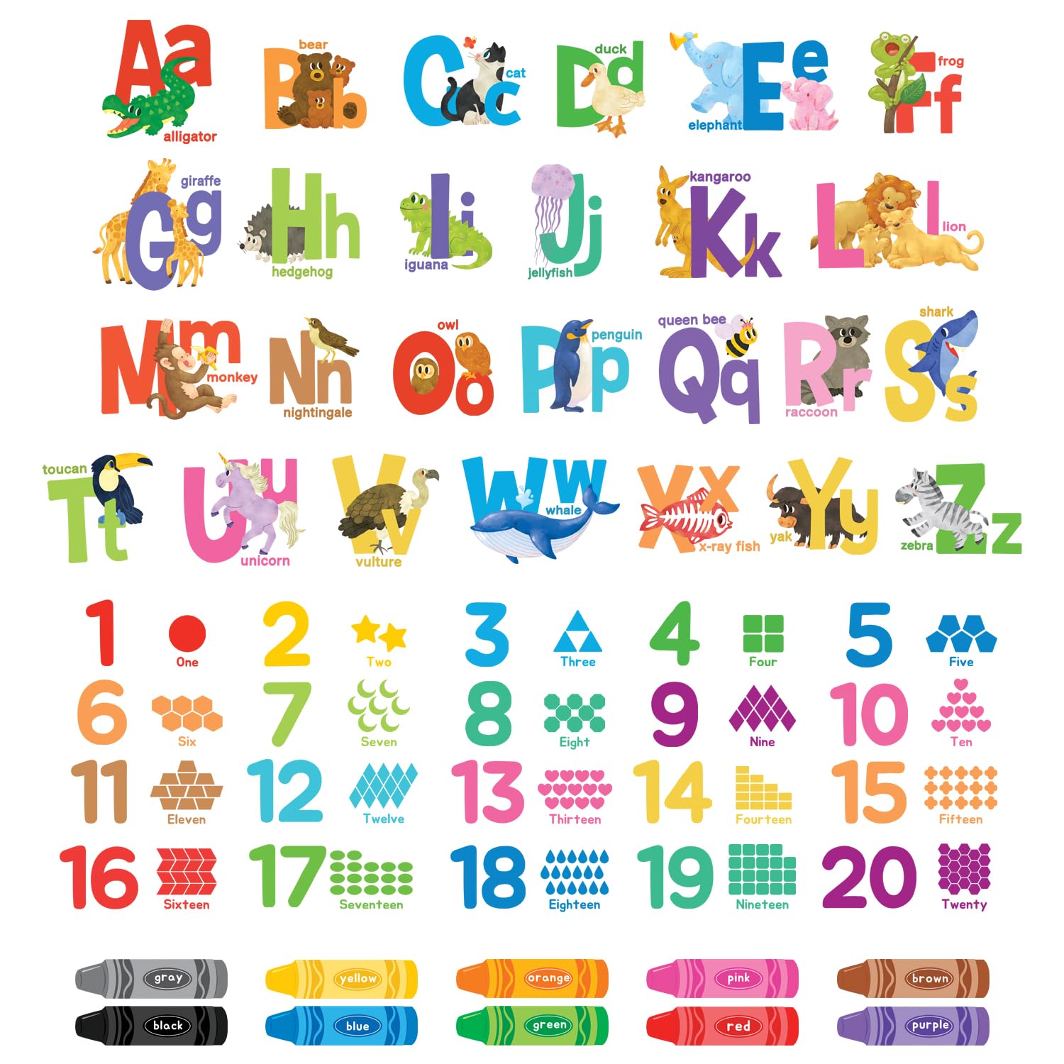 DECOWALL DS9-8091 alphabet-numbers-crayon stickers brighten kids' room learning playtime