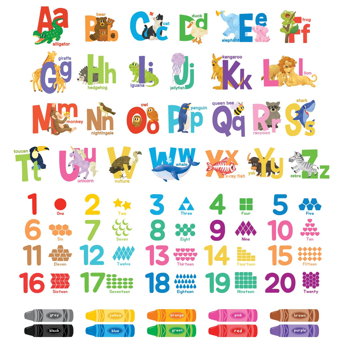 DECOWALL DS9-8091 alphabet-numbers-crayon stickers brighten kids' room learning playtime
