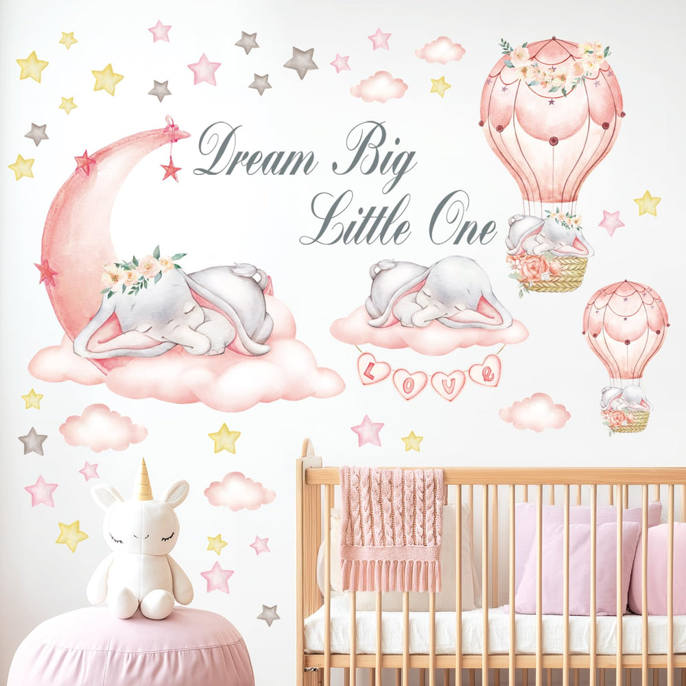 DECOWALL pink elephant quote wall sticker set for baby bedroom vibes and learning.