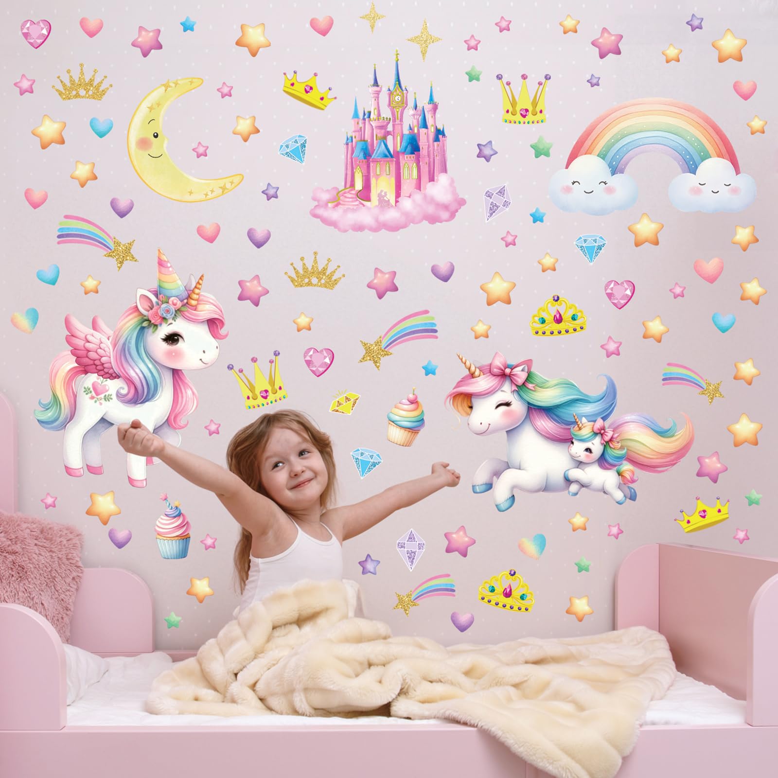 DECOWALL GDS4-8089 castle-stars wall decal sparks imaginative play with a gentle luminescent touch.