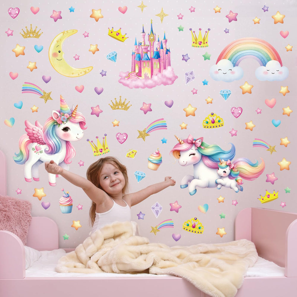 DECOWALL GDS4-8089 castle-stars wall decal sparks imaginative play with a gentle luminescent touch.