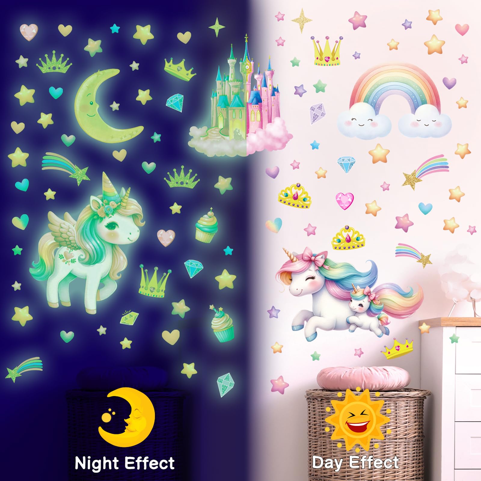 DECOWALL GDS4-8089 rainbow glow wall decal adds cheerful light for playful room ambience.