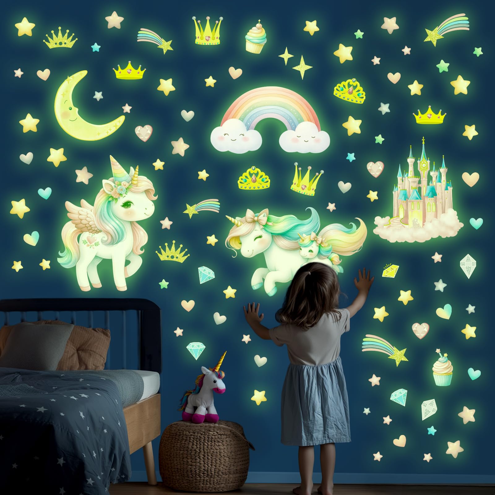 DECOWALL GDS4-8089 unicorn glow wall decal offers a calming night glow for bedtime routines.