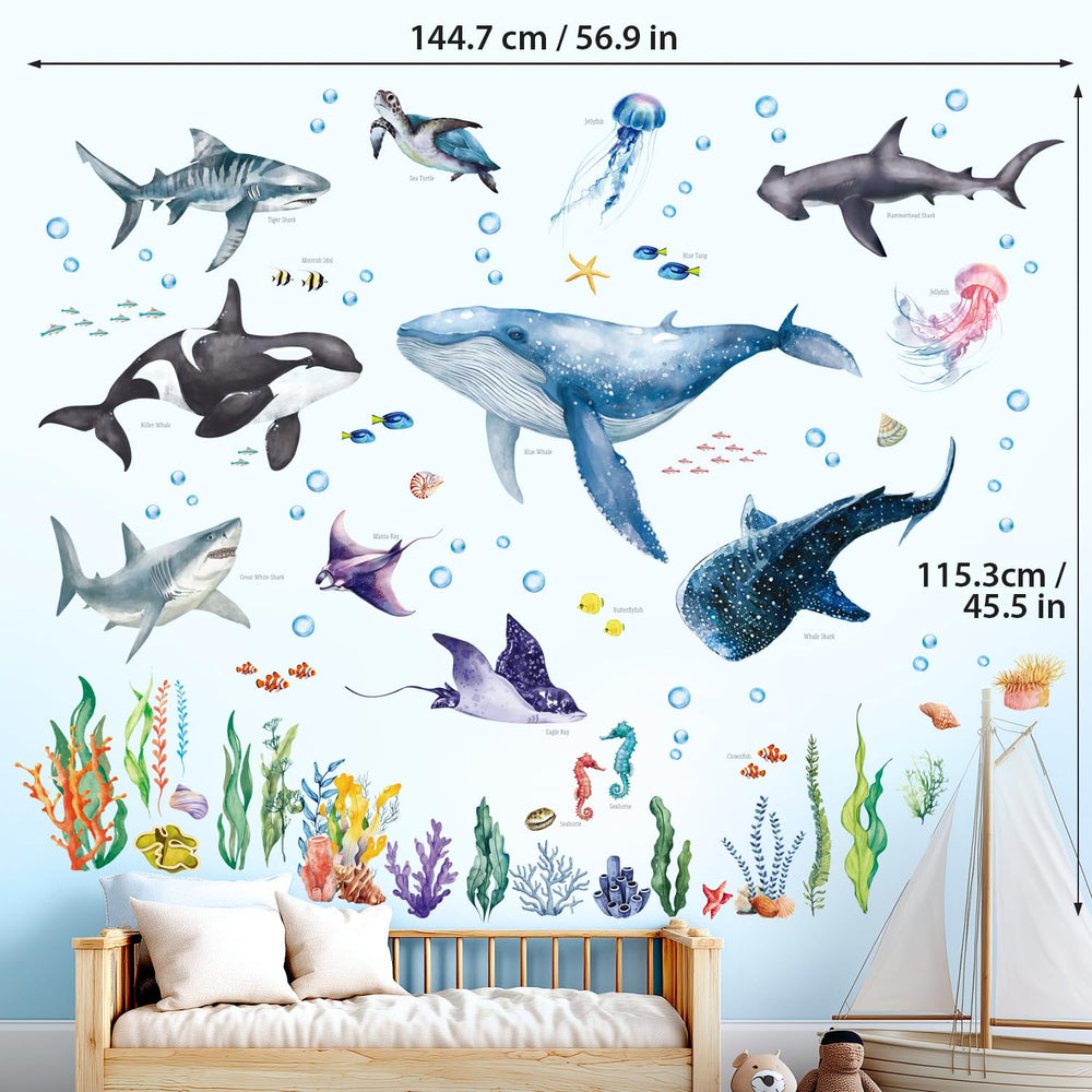 DECOWALL large sea creature stickers: watercolor-scene with pastel hues for dreamy walls and corners.