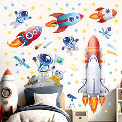 DECOWALL rocket-astronaut nursery decor promotes imaginative play and learning.