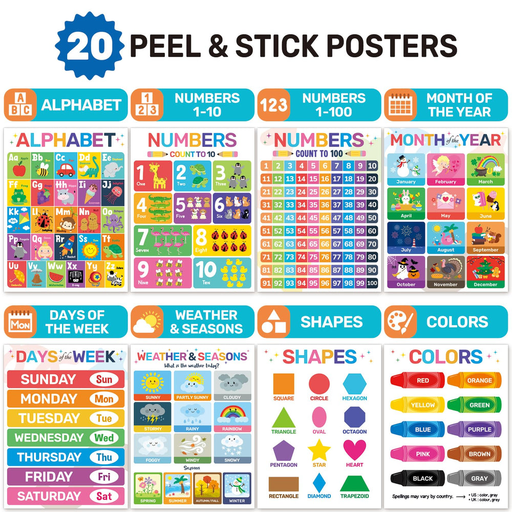 DECOWALL PS-01 telling-time poster helps time-telling practice