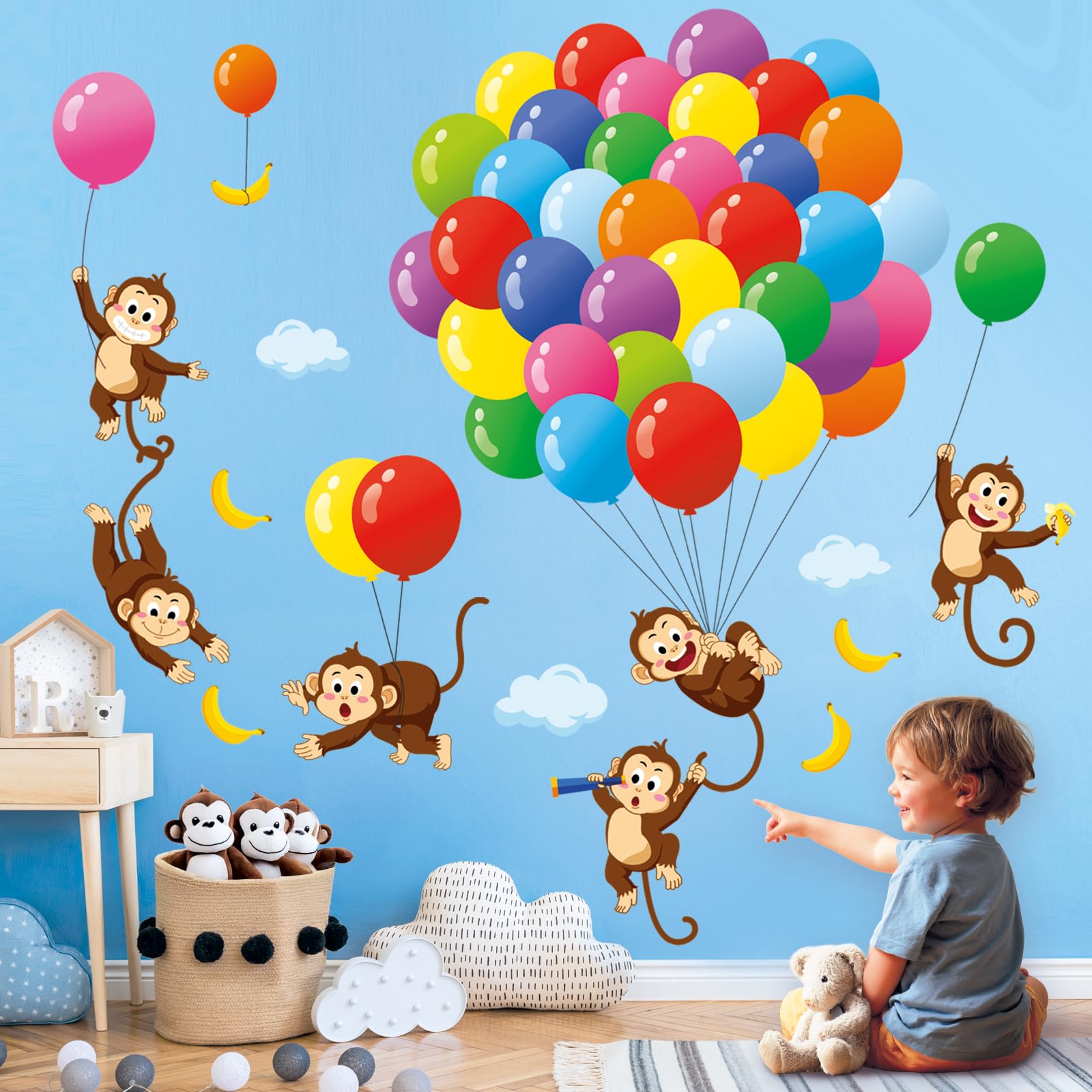 DECOWALL SG-2202 cartoon-monkeys-decal kids-room adds color without painting for quick refresh