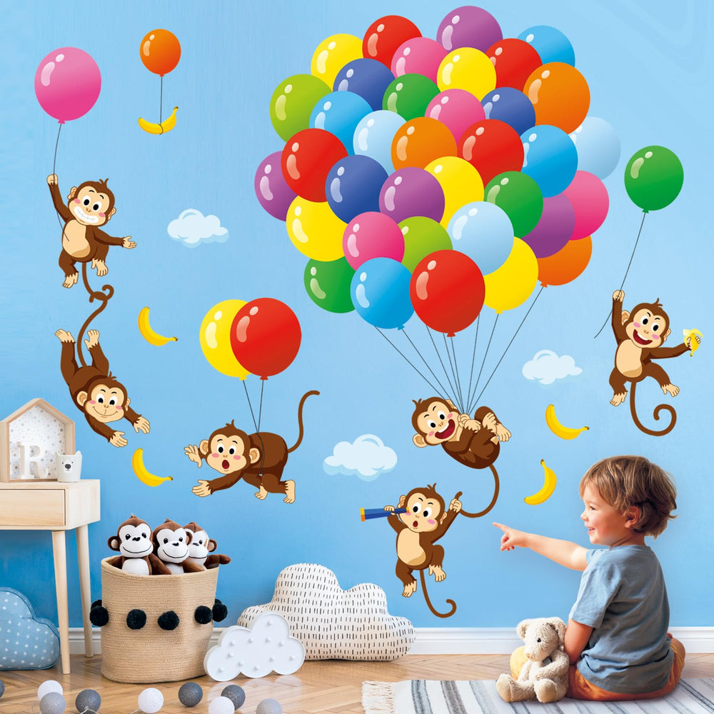 DECOWALL SG-2202 cartoon-monkeys-decal kids-room adds color without painting for quick refresh