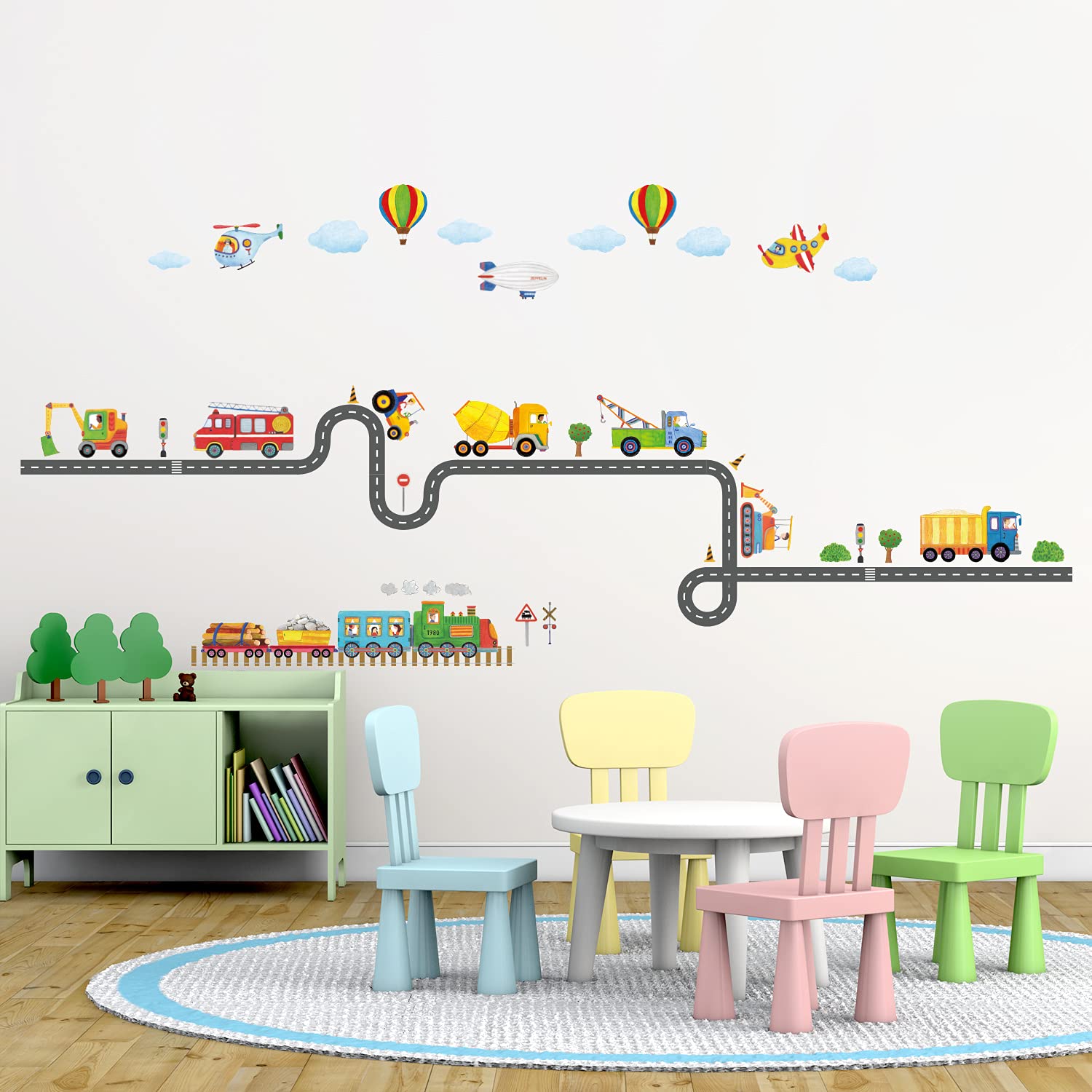 DECOWALL SG2-2107 construction vehicles decal—bright, durable wall art for learning through play